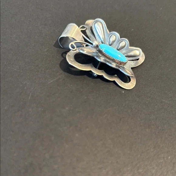 Silver and Turquoise Butterfly Pendant / Brooch - Picture 4 of 9